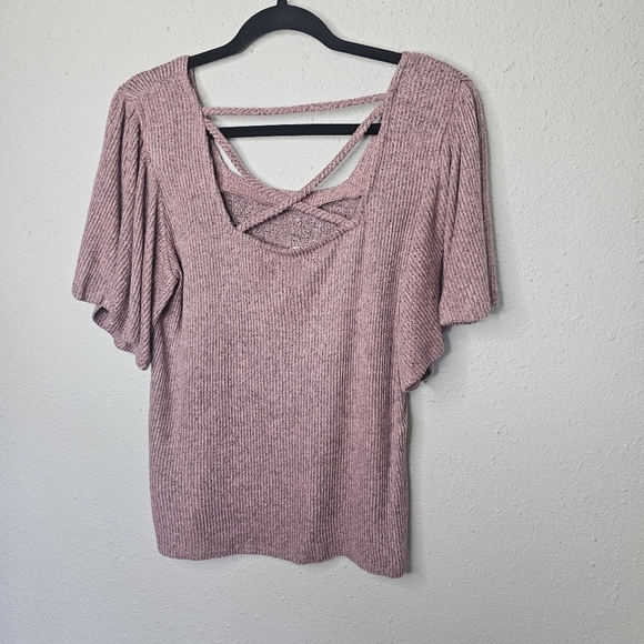 Maurices Top Womens Small Pink Shirt Ribbed Square Neck Flutter Sleeve Soft - Picture 7 of 12